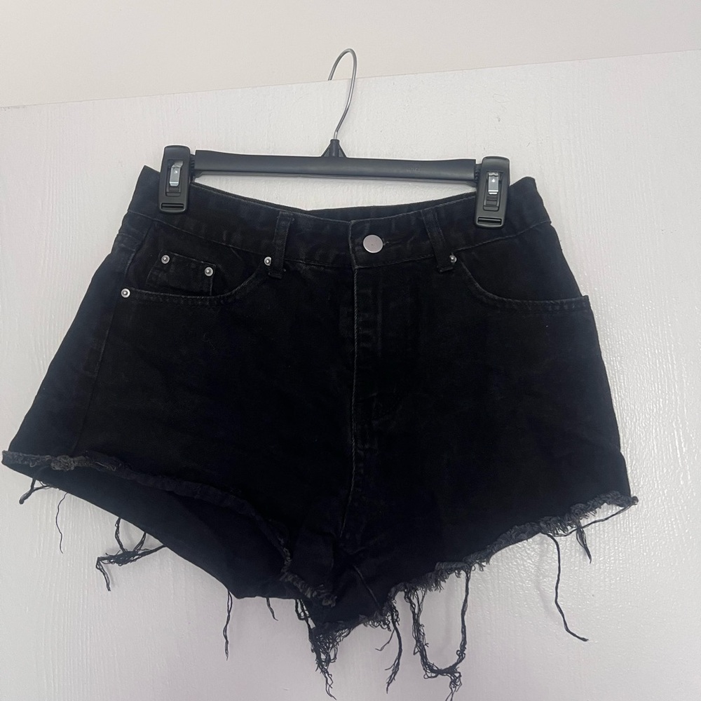 SHEIN Black Jean Shorts Distressed Frayed Hem